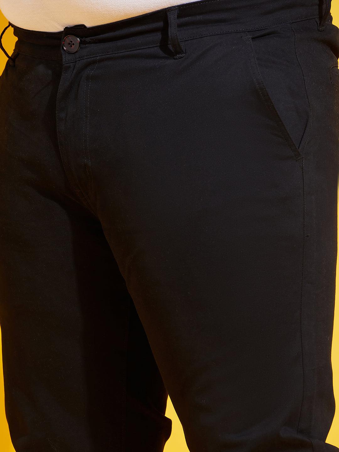 Men Plus Size Lepton-Black Solid Trouser - bigbanana