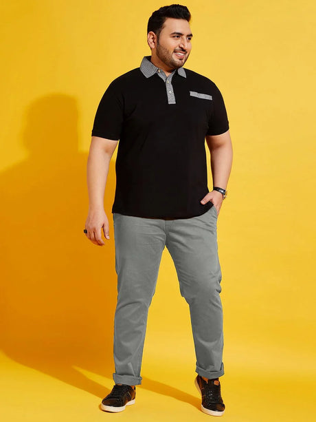 Men Plus Size Lepton-Grey Solid Trouser - bigbanana