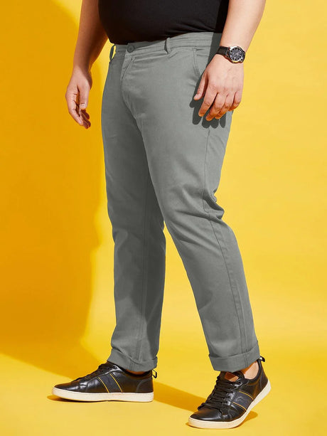 Men Plus Size Lepton-Grey Solid Trouser - bigbanana