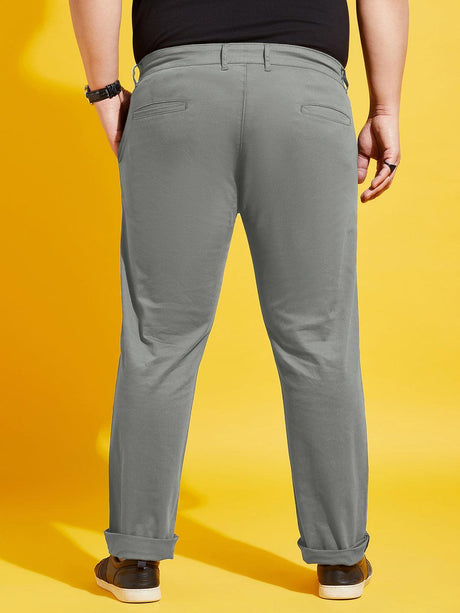 Men Plus Size Lepton-Grey Solid Trouser - bigbanana