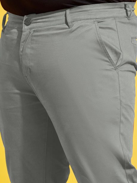 Men Plus Size Lepton-Grey Solid Trouser - bigbanana