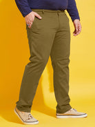 Men Plus Size Lepton-Olive Solid Trouser - bigbanana