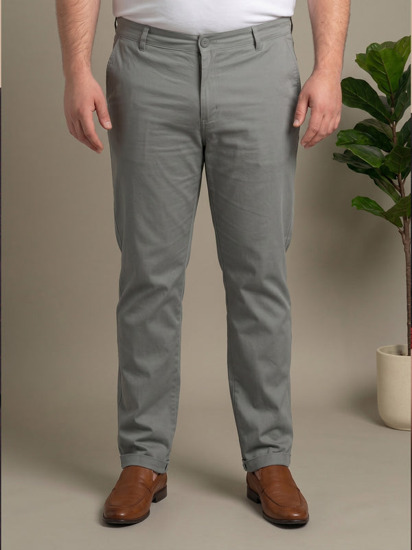 Men Plus Size Concrete Grey Solid Trousers