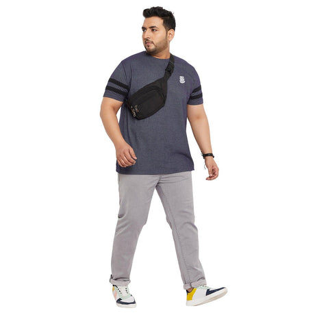 Men Plus Size Link Jacquard Round Neck Tshirt - bigbanana