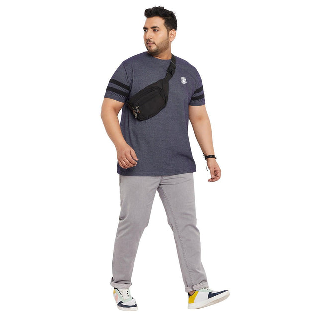 Men Plus Size Link Jacquard Round Neck Tshirt - bigbanana