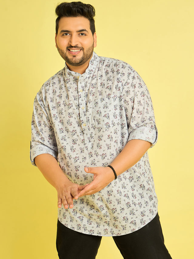 Men Plus Size Lipkovo Floral Short Kurta - bigbanana