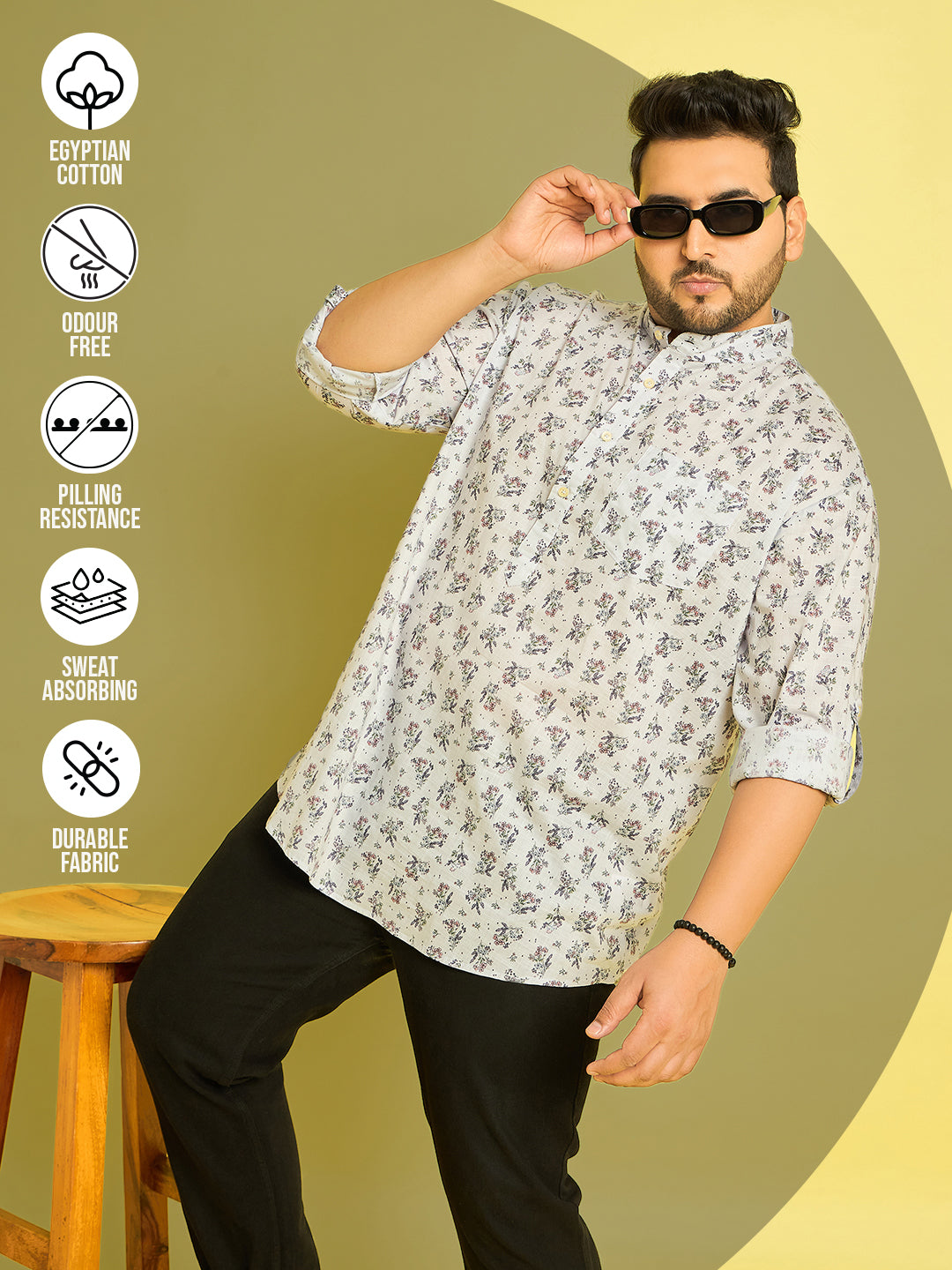 Men Plus Size Lipkovo Floral Short Kurta - bigbanana