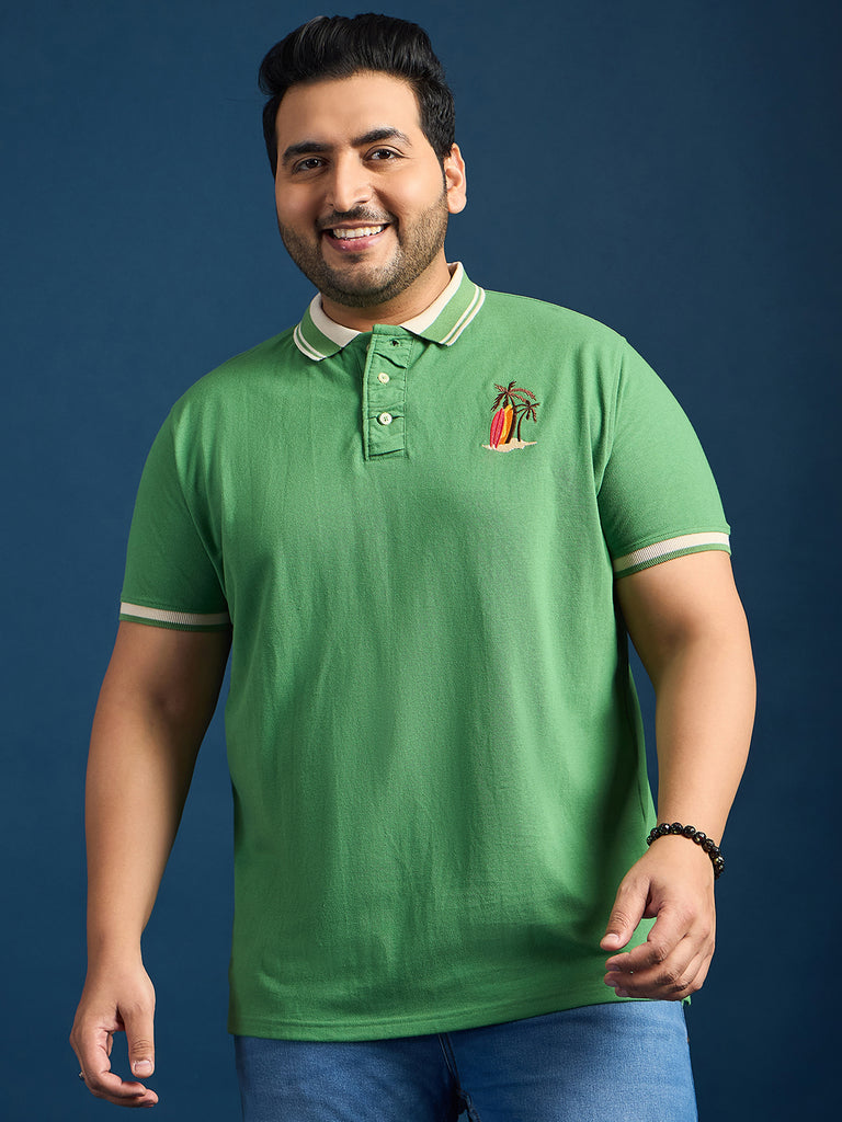 Men Plus Size Lomp-Green Solid Polo Tshirt - bigbanana