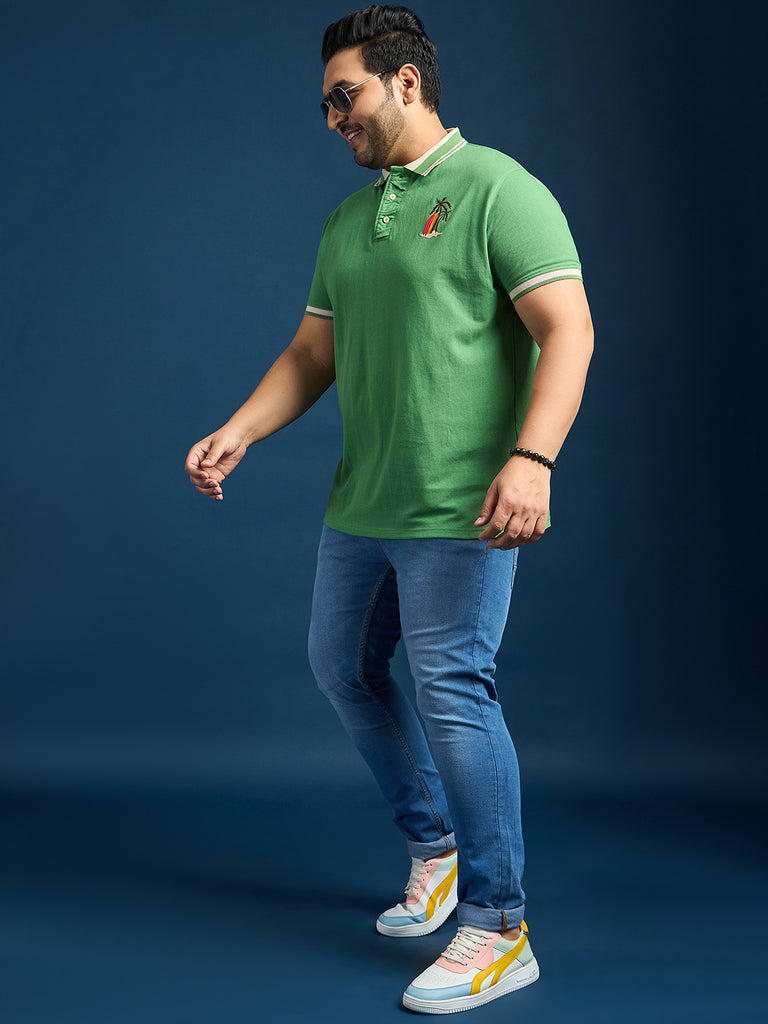 Men Plus Size Lomp-Green Solid Polo Tshirt - bigbanana