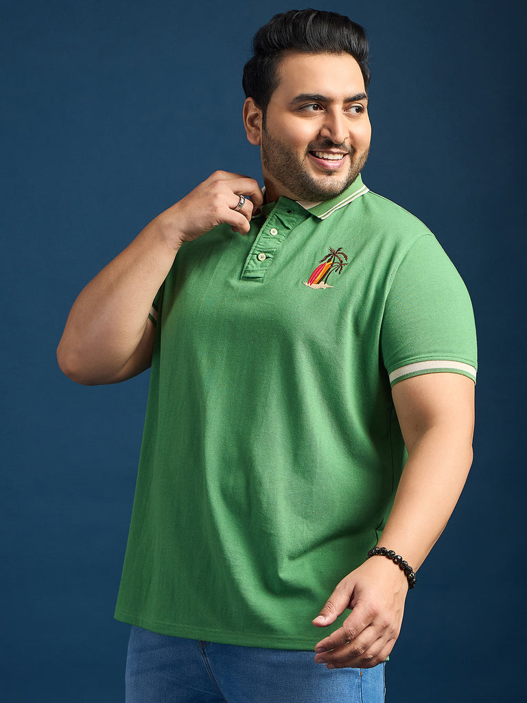 Men Plus Size Lomp-Green Solid Polo Tshirt - bigbanana