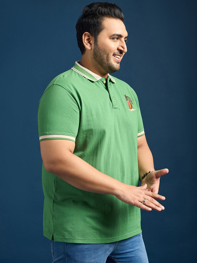 Men Plus Size Lomp-Green Solid Polo Tshirt - bigbanana