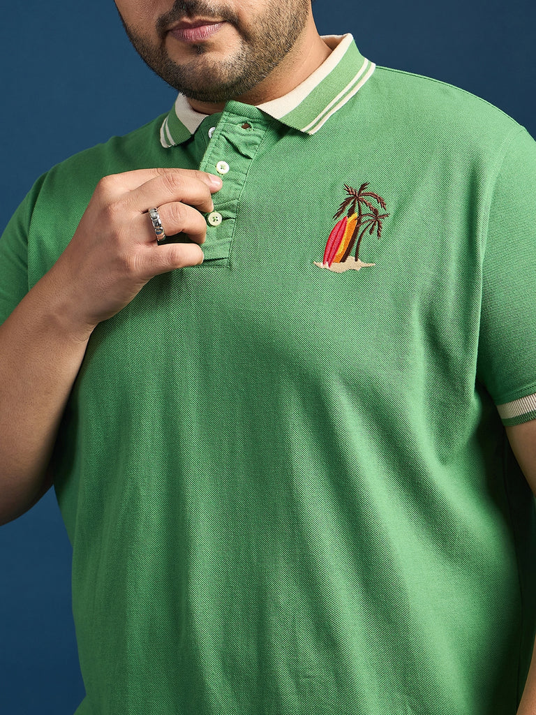 Men Plus Size Lomp-Green Solid Polo Tshirt - bigbanana