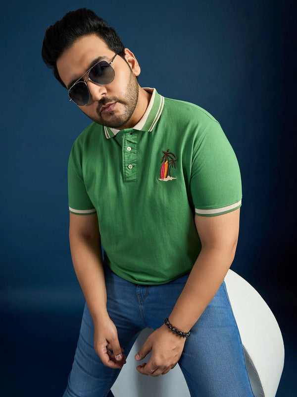 Men Plus Size Lomp-Green Solid Polo Tshirt