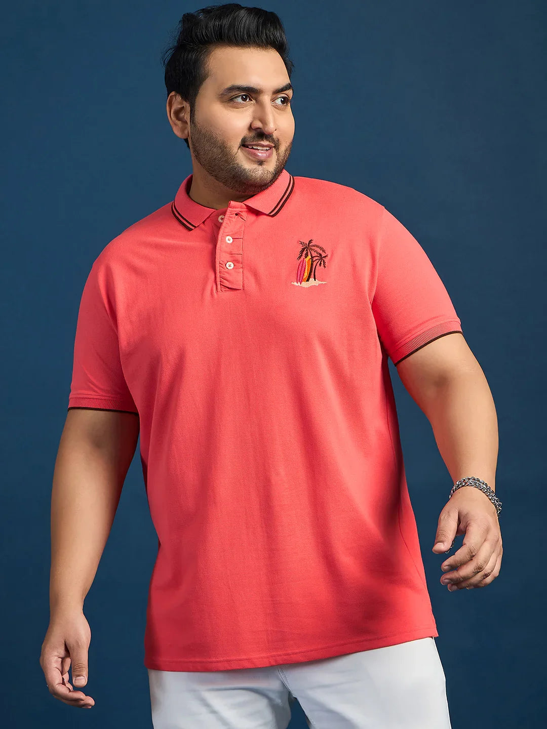 Men Plus Size Lomp-Pink Solid Polo Tshirt
