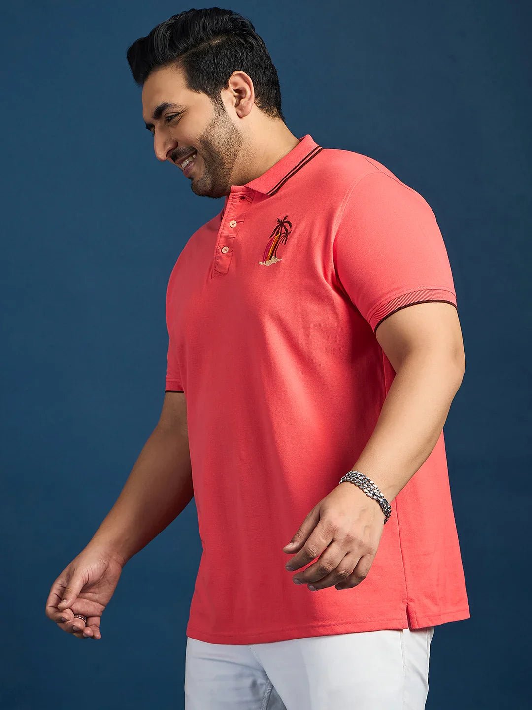 Men Plus Size Lomp-Pink Solid Polo Tshirt