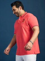 Men Plus Size Lomp-Pink Solid Polo Tshirt
