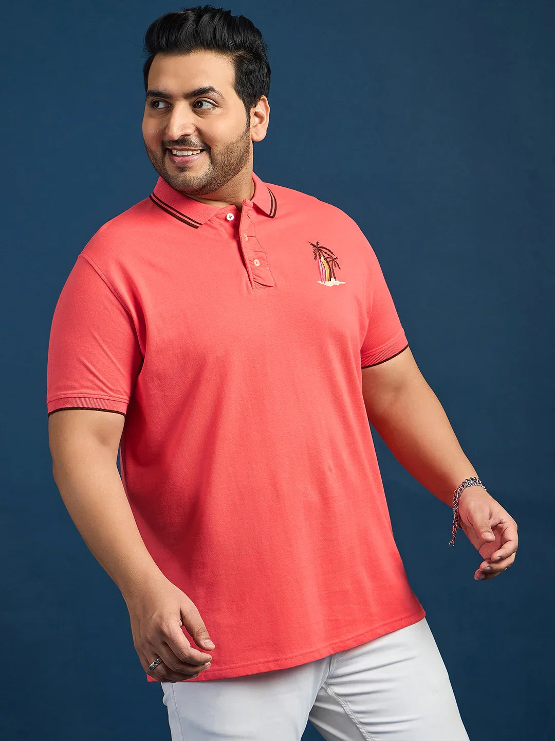 Men Plus Size Lomp-Pink Solid Polo Tshirt