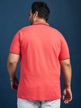 Men Plus Size Lomp-Pink Solid Polo Tshirt