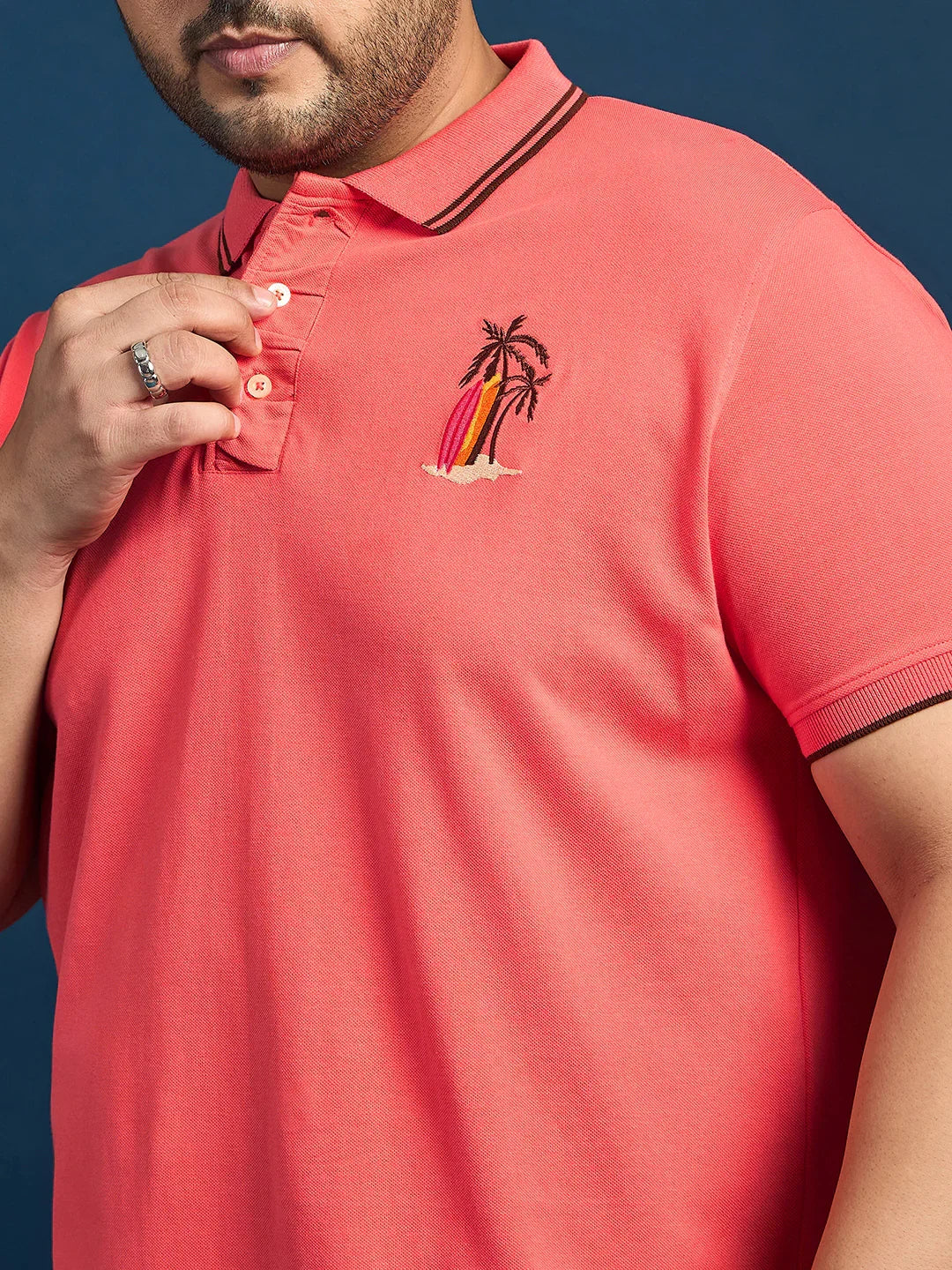 Men Plus Size Lomp-Pink Solid Polo Tshirt