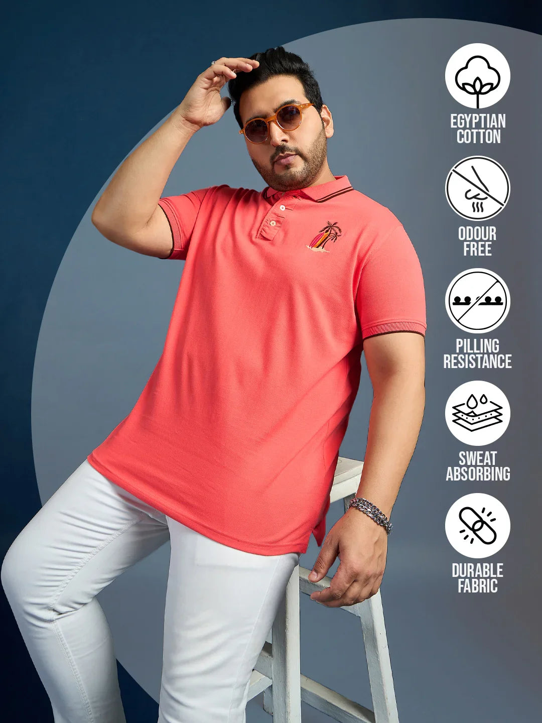 Men Plus Size Lomp-Pink Solid Polo Tshirt