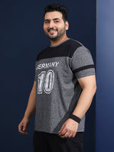 Men Plus Size Loomia Striped Grey Round Neck Tshirt