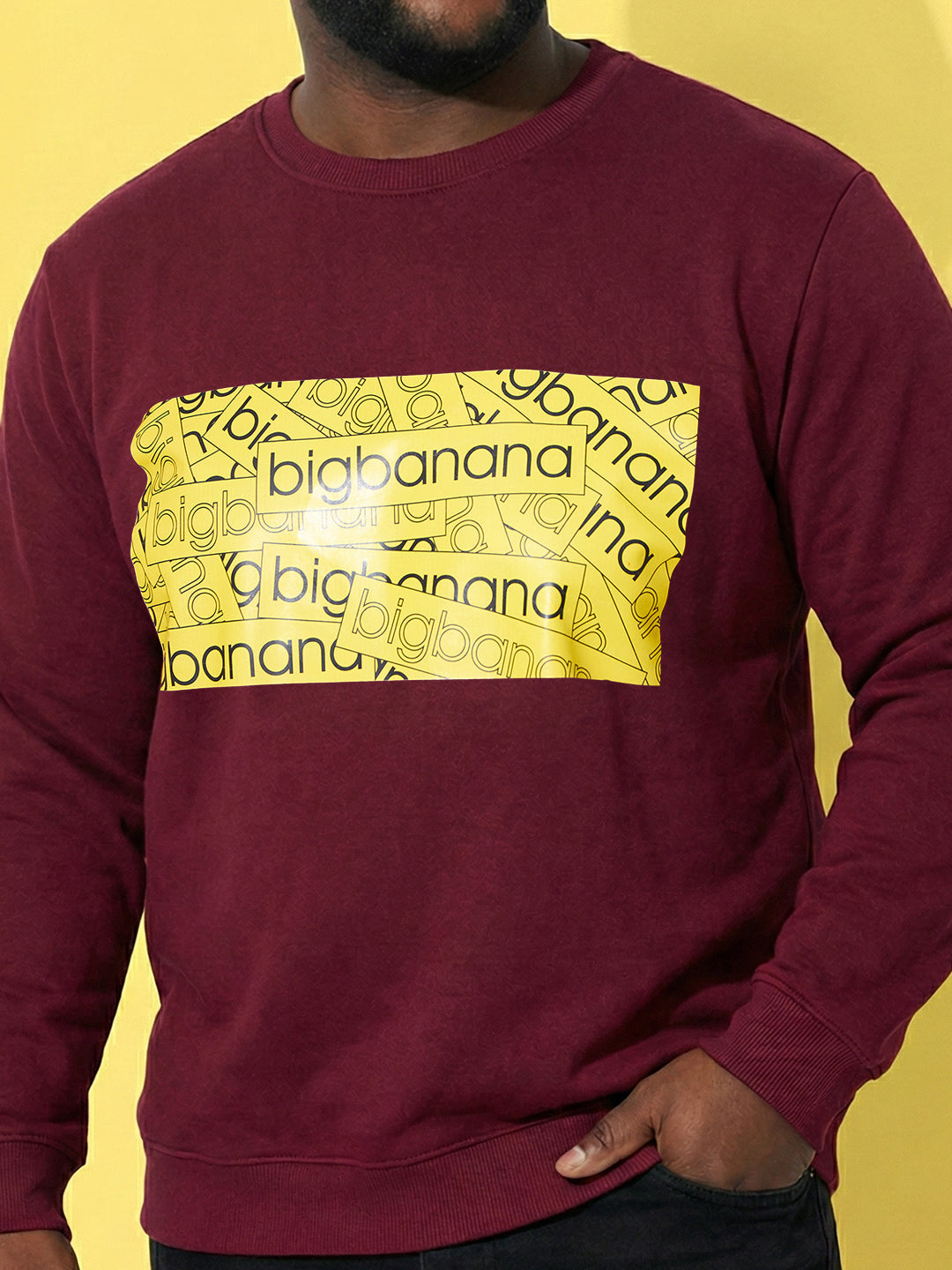 Men Plus Size Looper Maroon Printed Sweatshirt