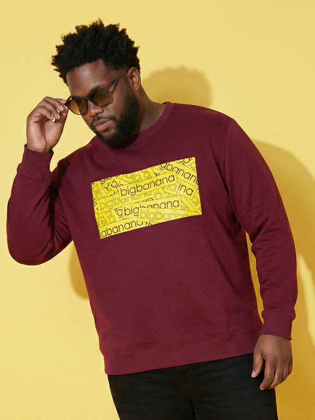 Men Plus Size Looper Maroon Printed Sweatshirt