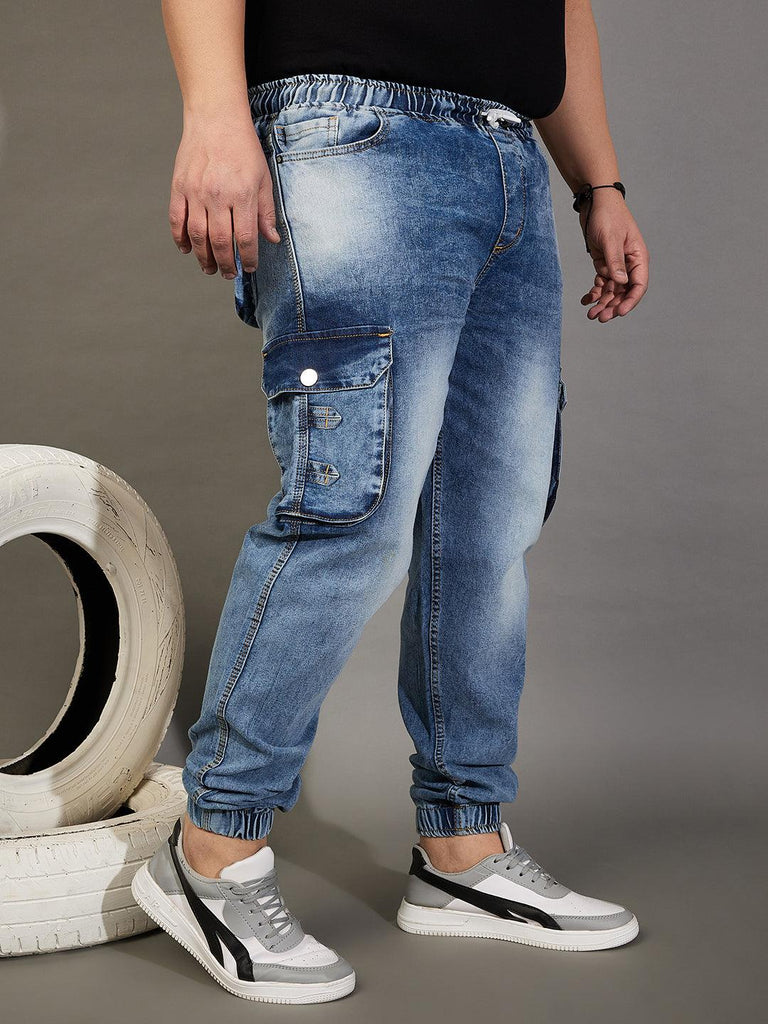 Men Plus Size Loza Washed Indigo Denim - bigbanana