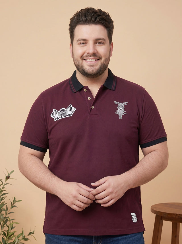 Men Plus Size Forsake Maroon Printed Polo