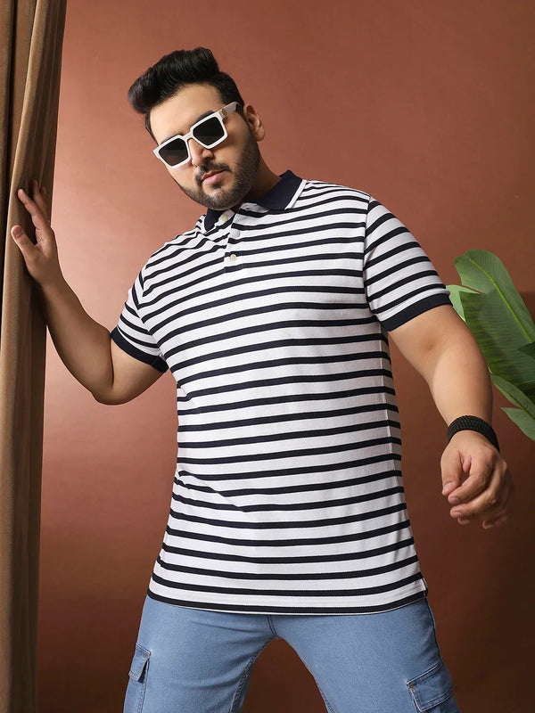 Men Plus Size Luxore Striped Multi Polo Tshirt
