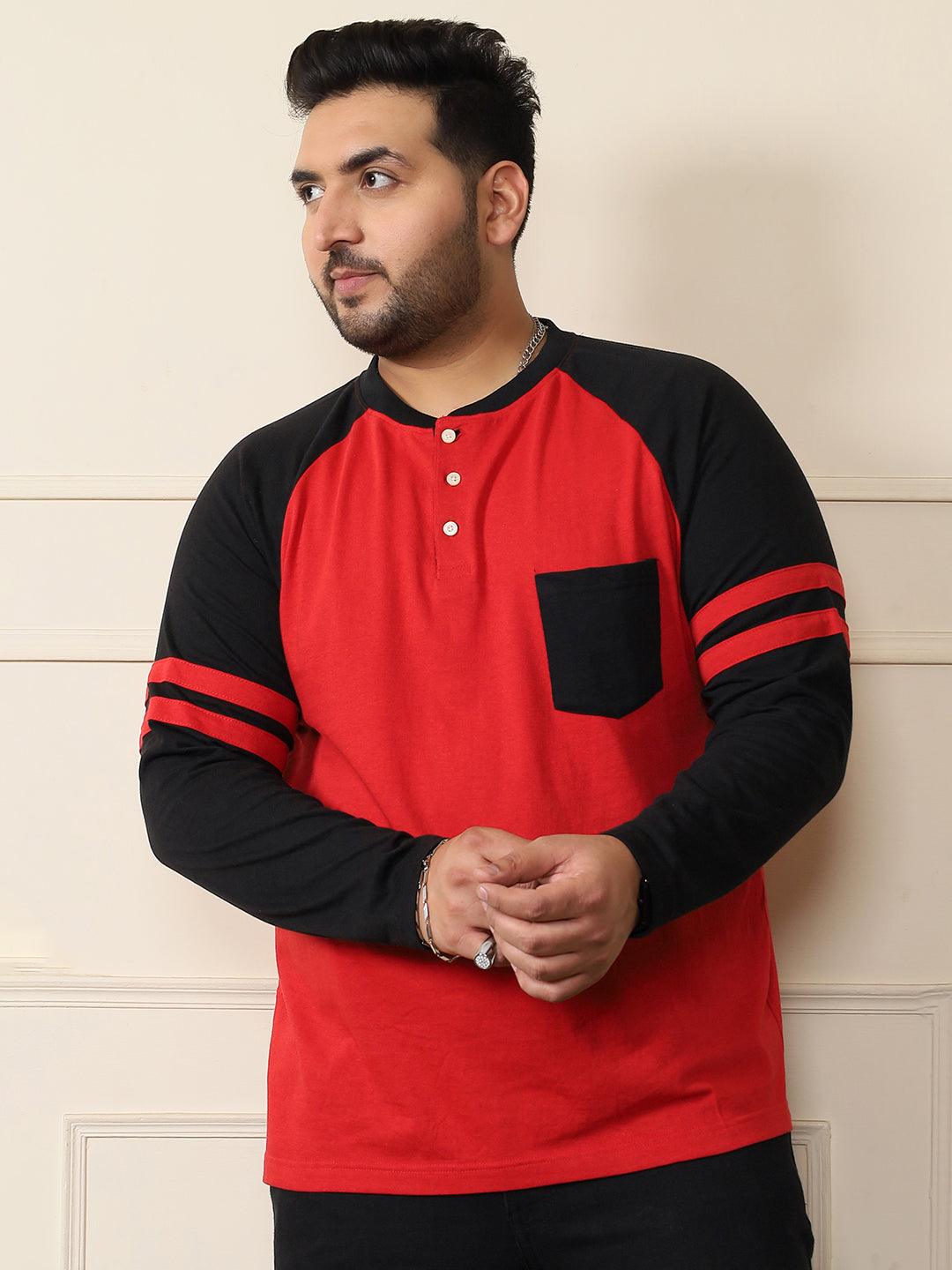 Men Plus Size Maje-10 Colorblock Henley Tshirt - bigbanana