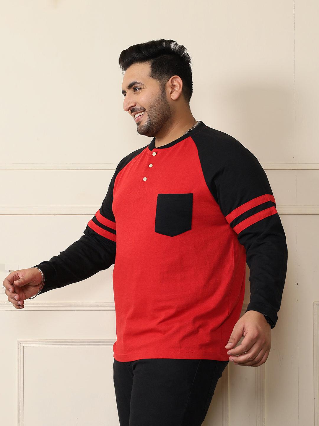 Men Plus Size Maje-10 Colorblock Henley Tshirt - bigbanana