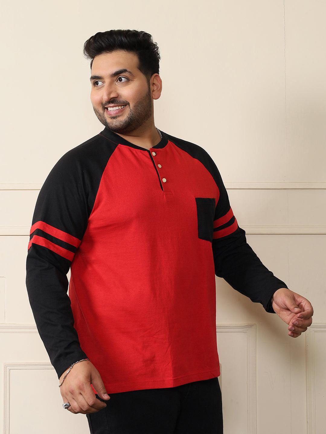 Men Plus Size Maje-10 Colorblock Henley Tshirt - bigbanana