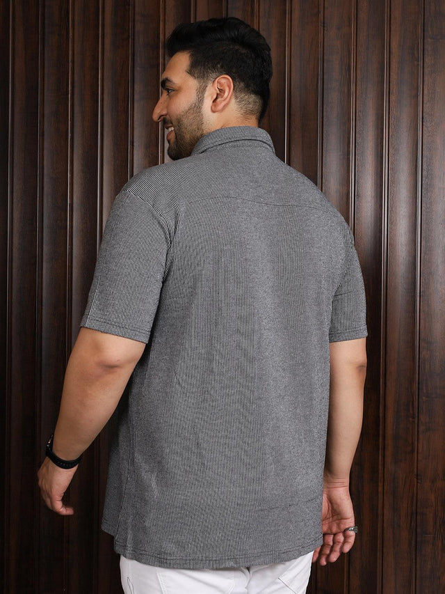 Men Plus Size Manila-Grey Striped Shirt - bigbanana