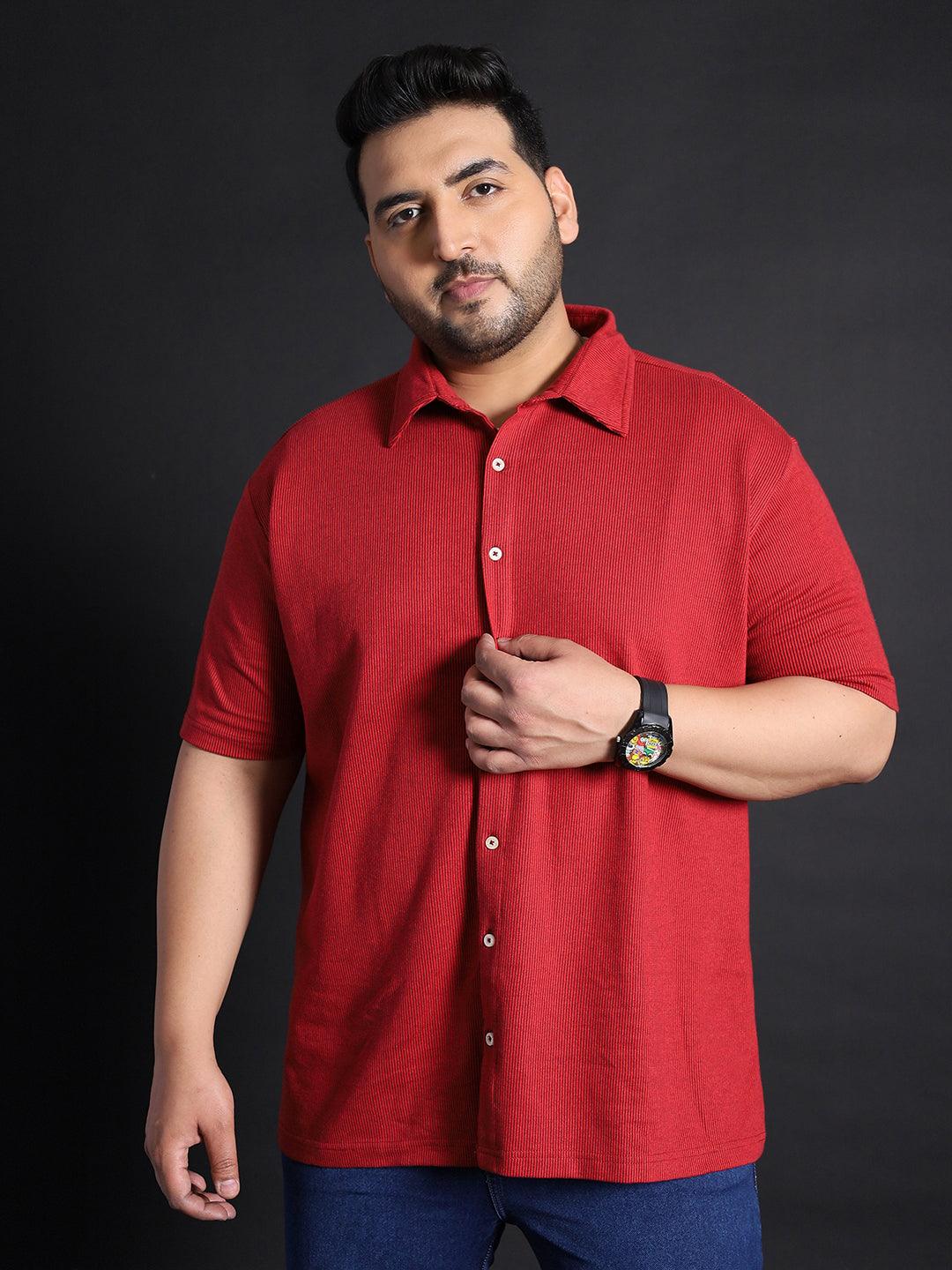 Men Plus Size Manila-Maroon Striped Shirt - bigbanana