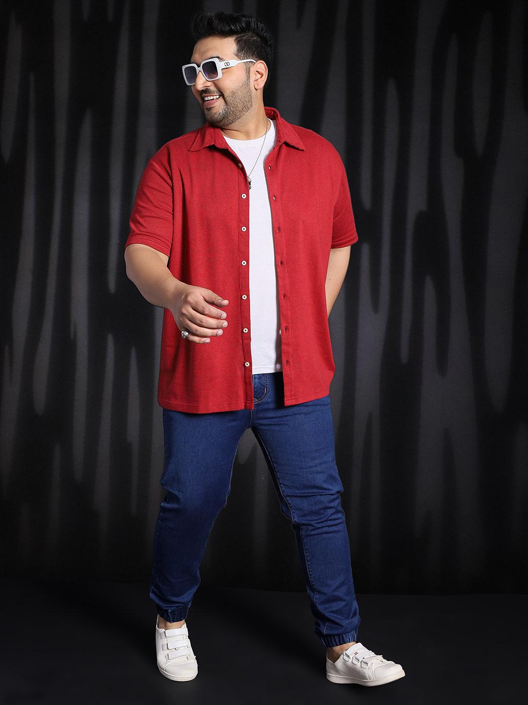 Men Plus Size Manila-Maroon Striped Shirt - bigbanana