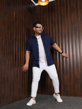 Men Plus Size Manila-Navy Striped Shirt - bigbanana