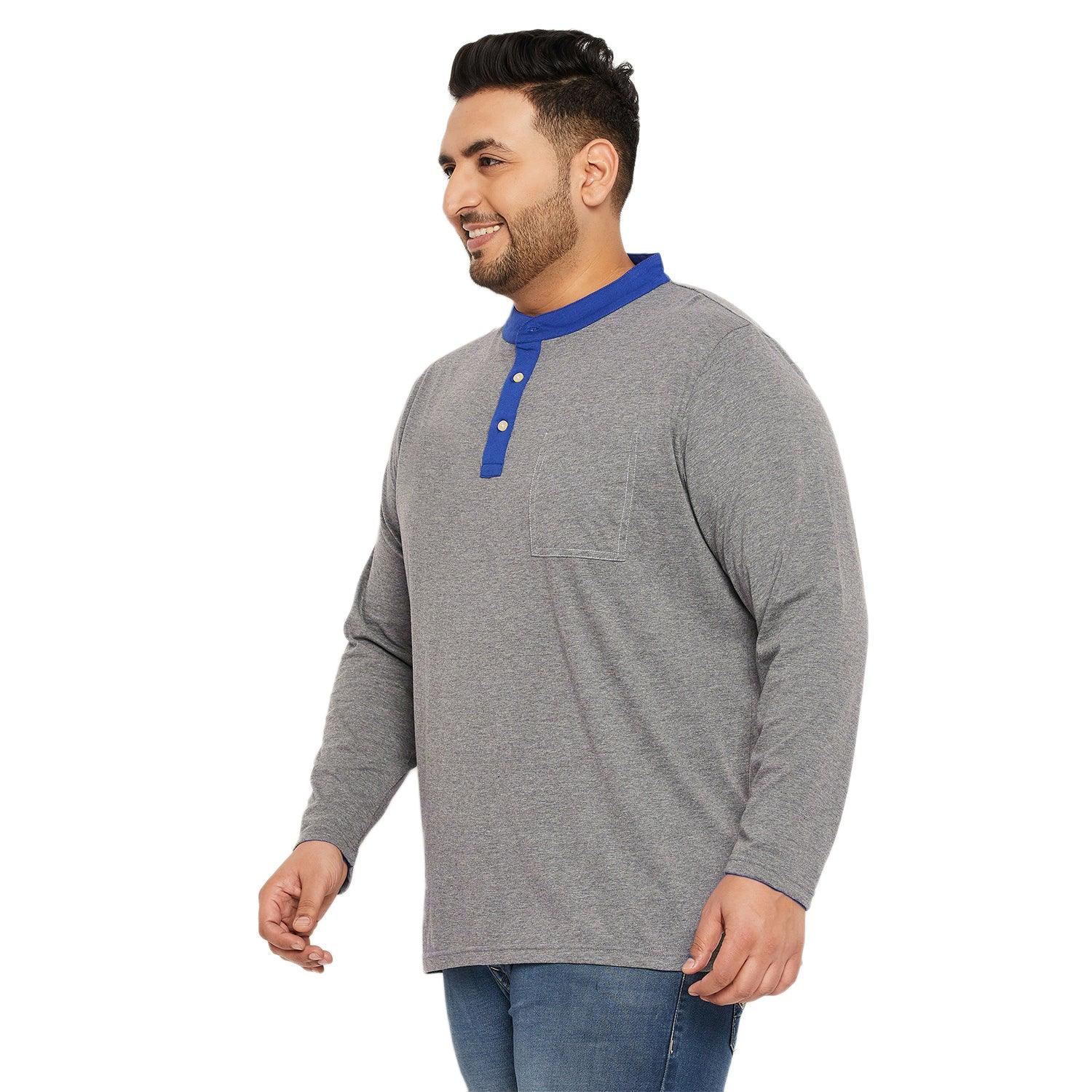 Men Plus Size Marbel Solid Henley Tshirt - bigbanana