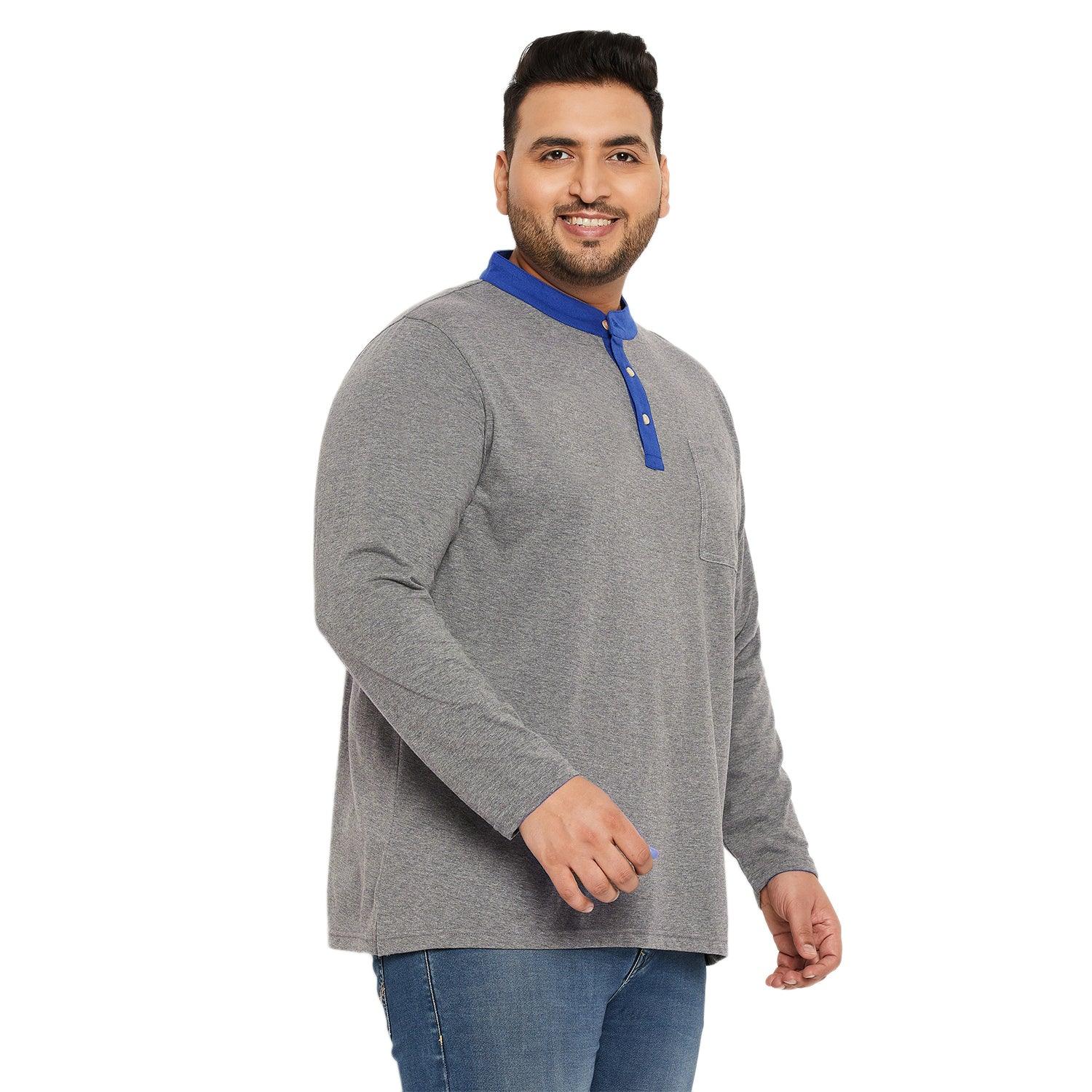 Men Plus Size Marbel Solid Henley Tshirt - bigbanana