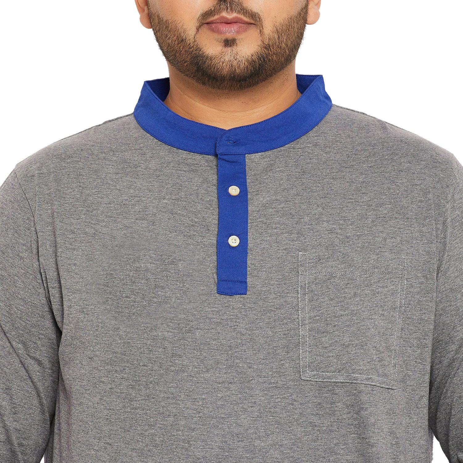 Men Plus Size Marbel Solid Henley Tshirt - bigbanana