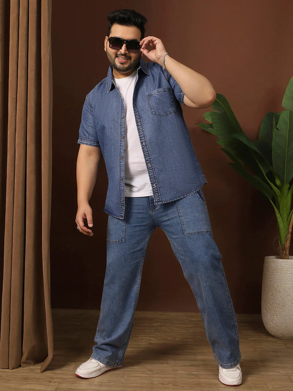Men Plus Size Maricova Blue Solid Casual Shirt