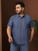 Men Plus Size Maricova Blue Solid Casual Shirt