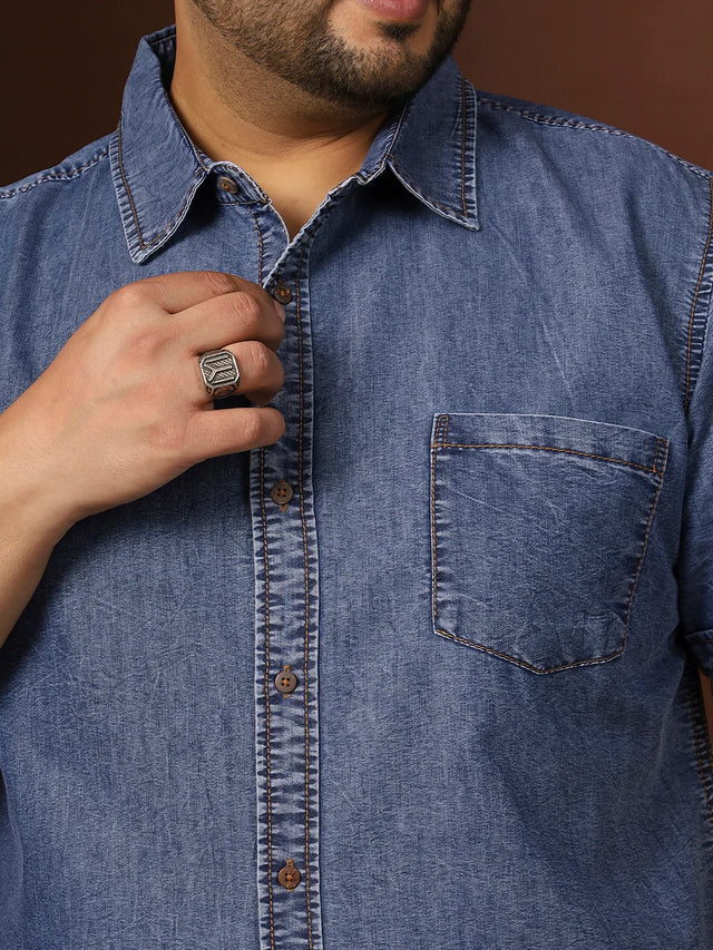 Men Plus Size Maricova Blue Solid Casual Shirt