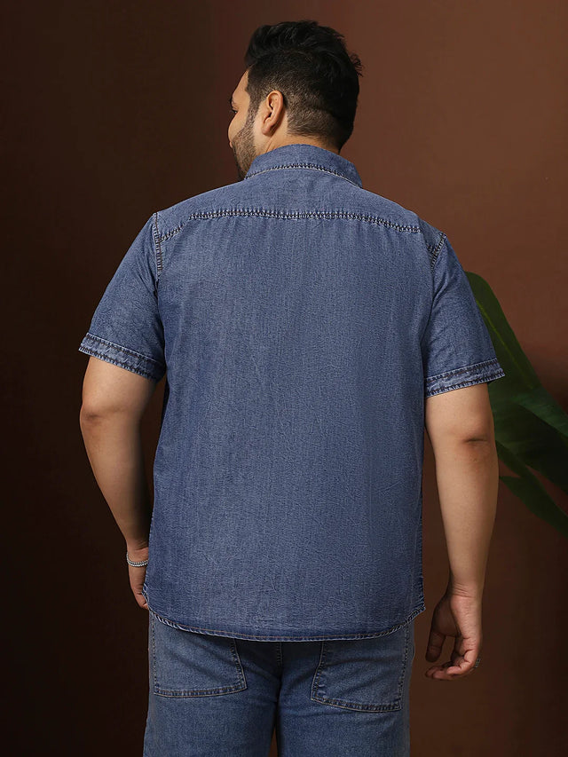 Men Plus Size Maricova Blue Solid Casual Shirt