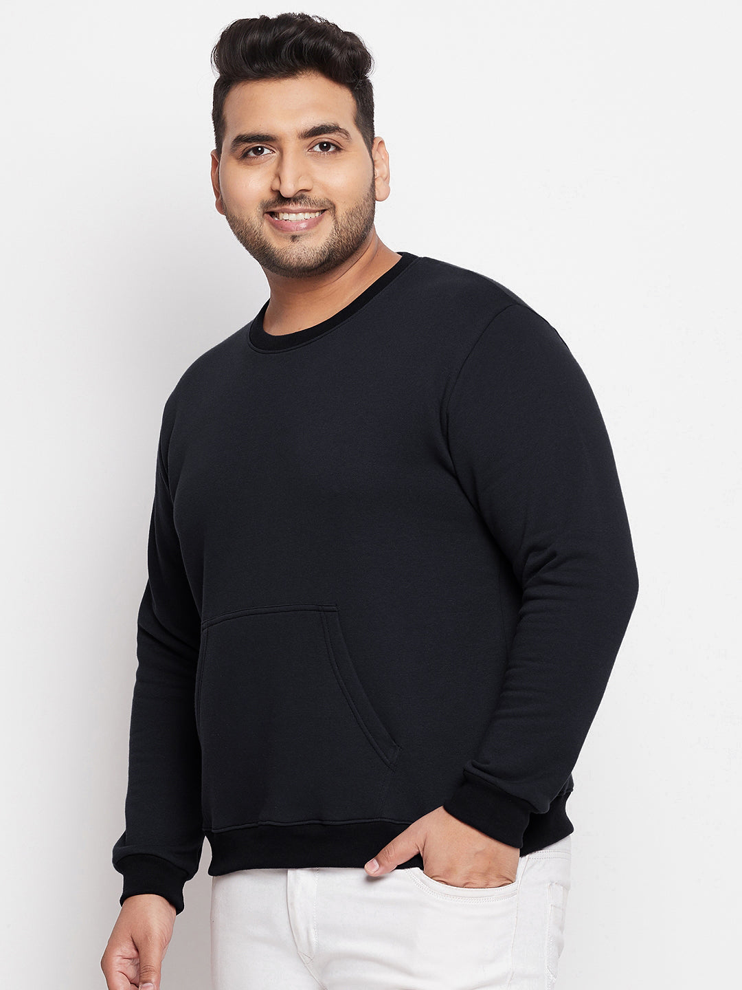 Men Plus Size Onyx Black Solid Sweatshirt