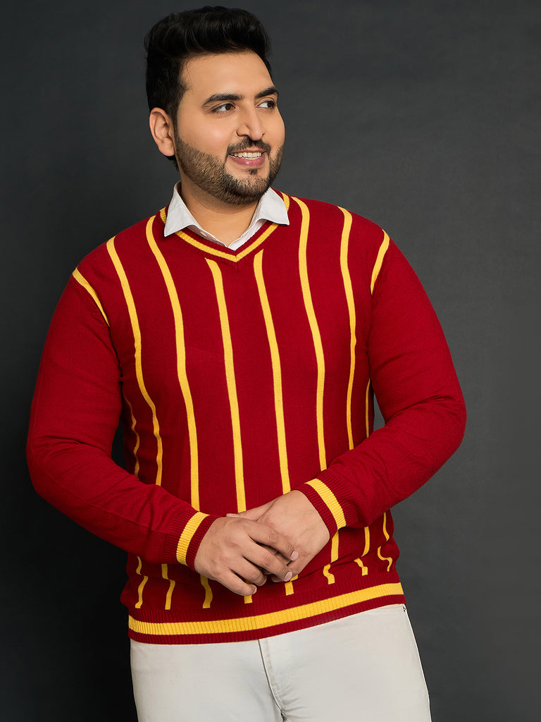 Men Plus Size Mereeg Striped Sweater - bigbanana