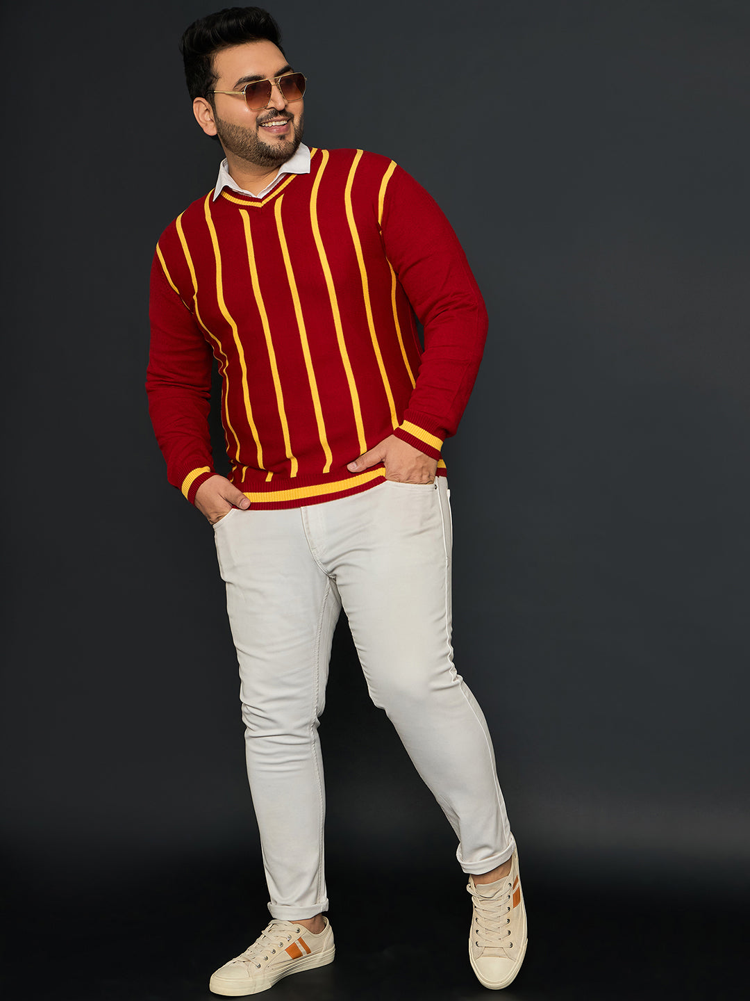 Men Plus Size Mereeg Striped Sweater - bigbanana