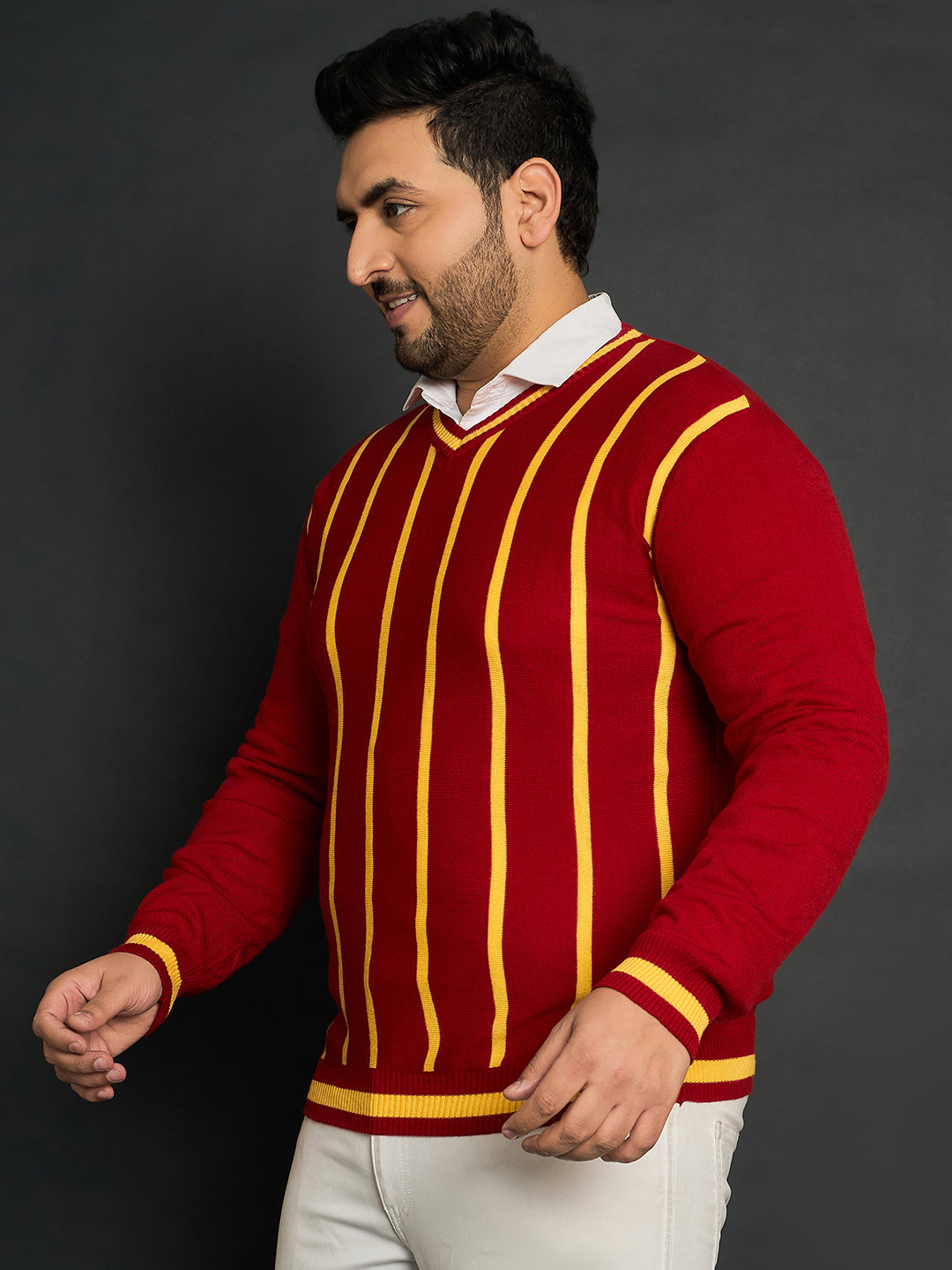 Men Plus Size Mereeg Striped Sweater - bigbanana