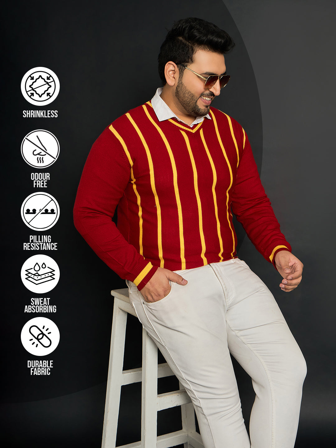 Men Plus Size Mereeg Striped Sweater - bigbanana