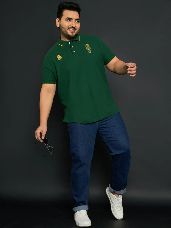 Men Plus Size Merredin-Green Solid Polo Tshirt